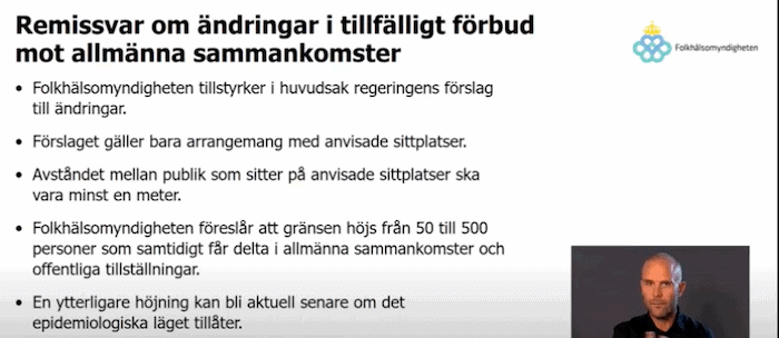 Remissvar från Folkhälsomyndigheten om ändringar i tillfälligt förbud mot allmänna sammankomster